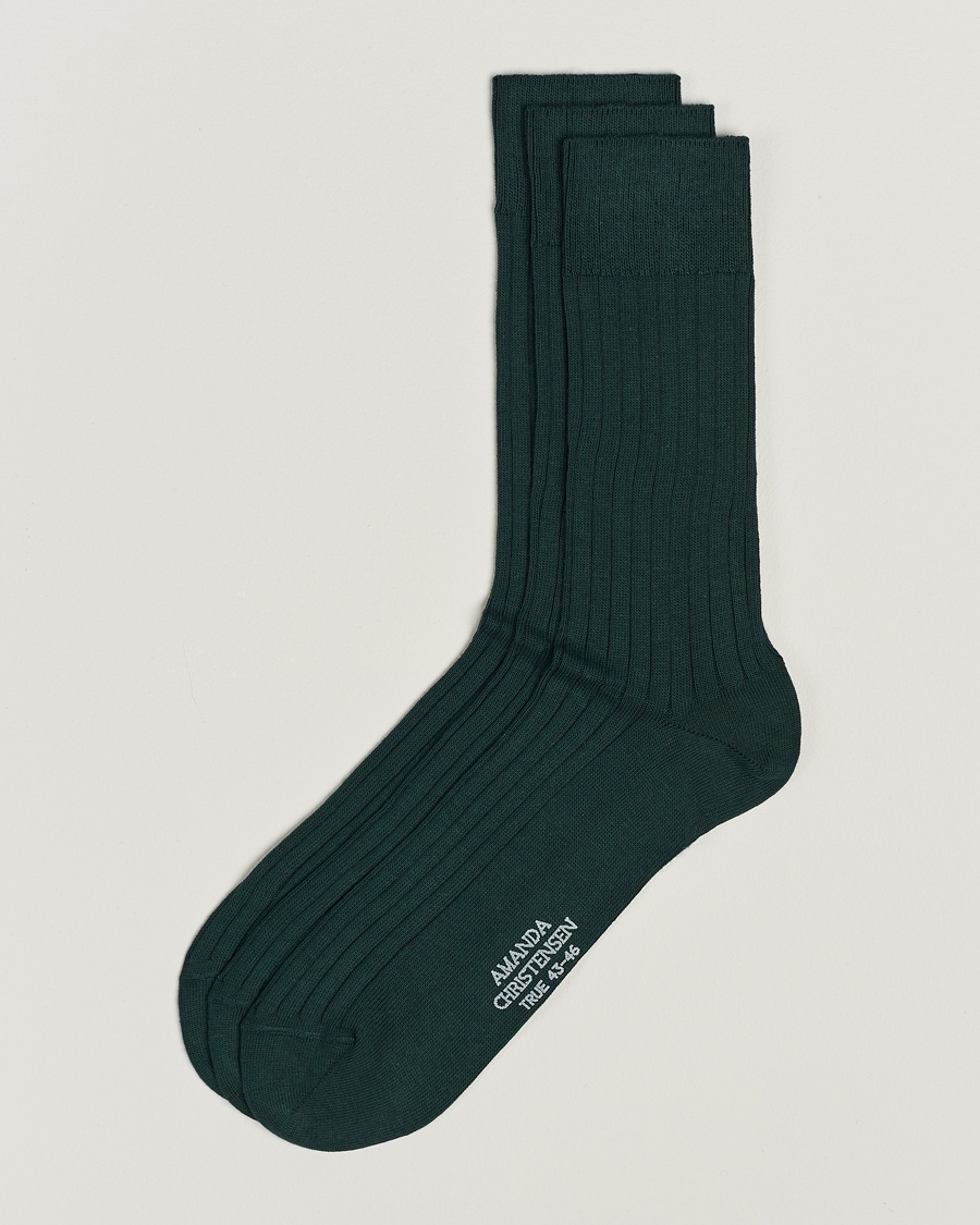 Amanda Christensen 3-Pack True Cotton Ribbed Socks Bottle Green – Vert
