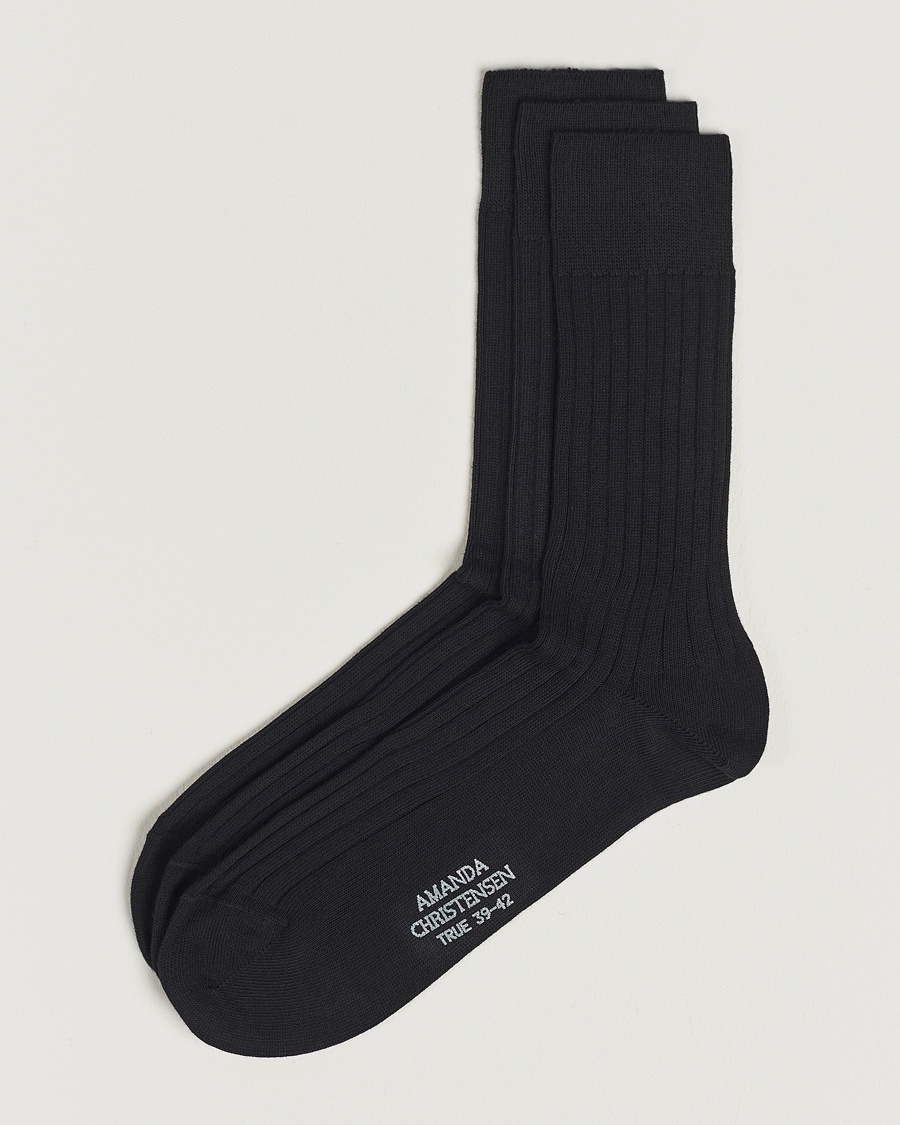 Amanda Christensen 3-Pack True Cotton Ribbed Socks Black – Noir