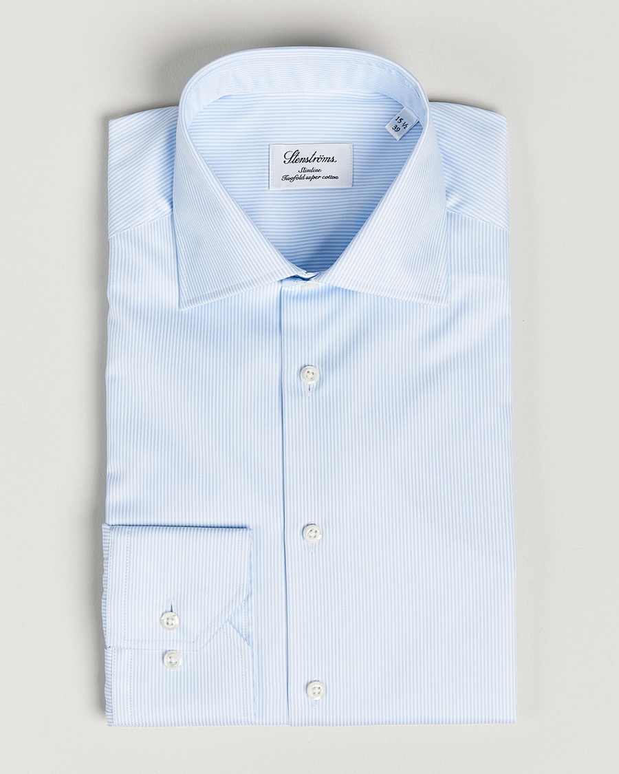 Stenströms Slimline Thin Stripe Shirt White/Blue – Bleu
