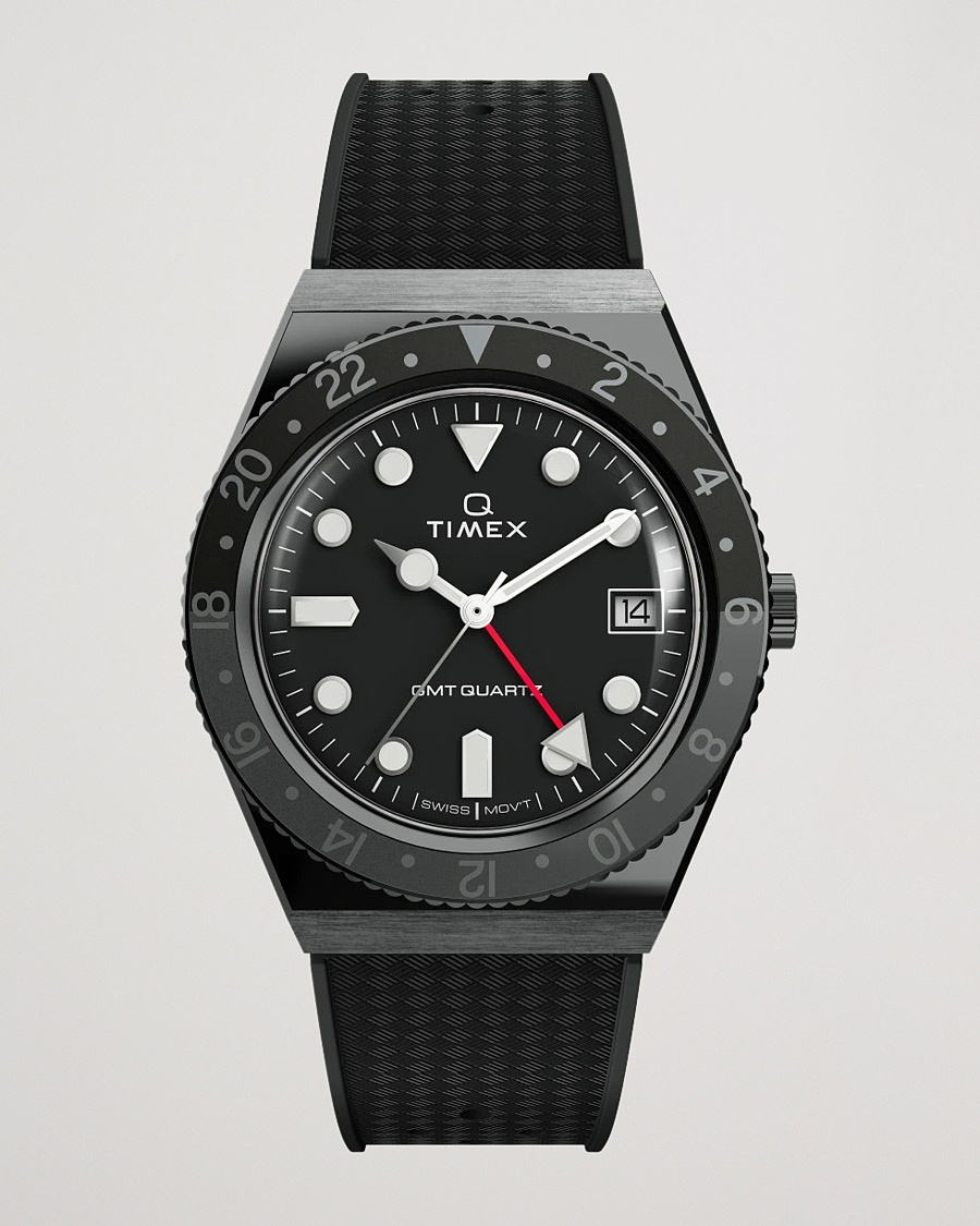 Timex Q Diver GMT 38mm Rubber Strap Black/Grey – Noir
