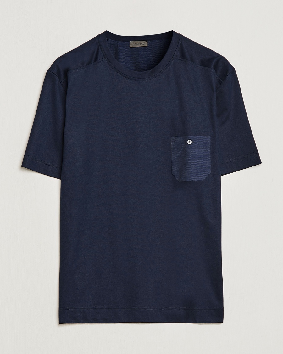 Zimmerli of Switzerland Cotton/Modal Crew Neck Loungwear T-Shirt Midnight – Bleu