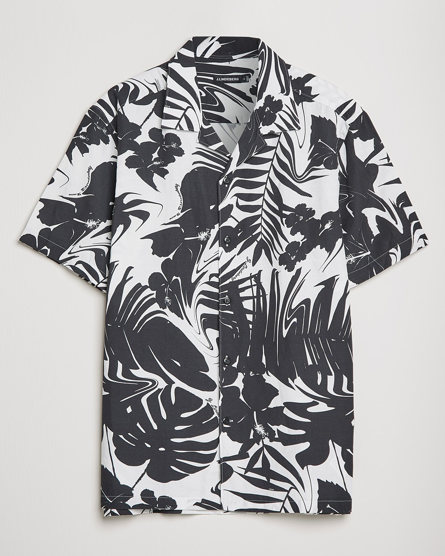 J.Lindeberg Elio Hibiscus Print Short Sleeve Shirt White/Black – Noir