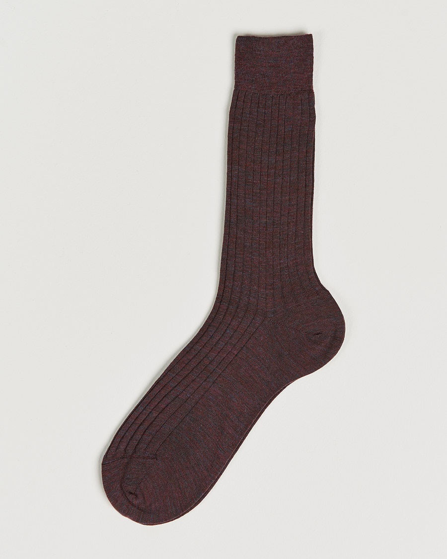 Bresciani Wool/Nylon Ribbed Short Socks Wine Melange – Rouge