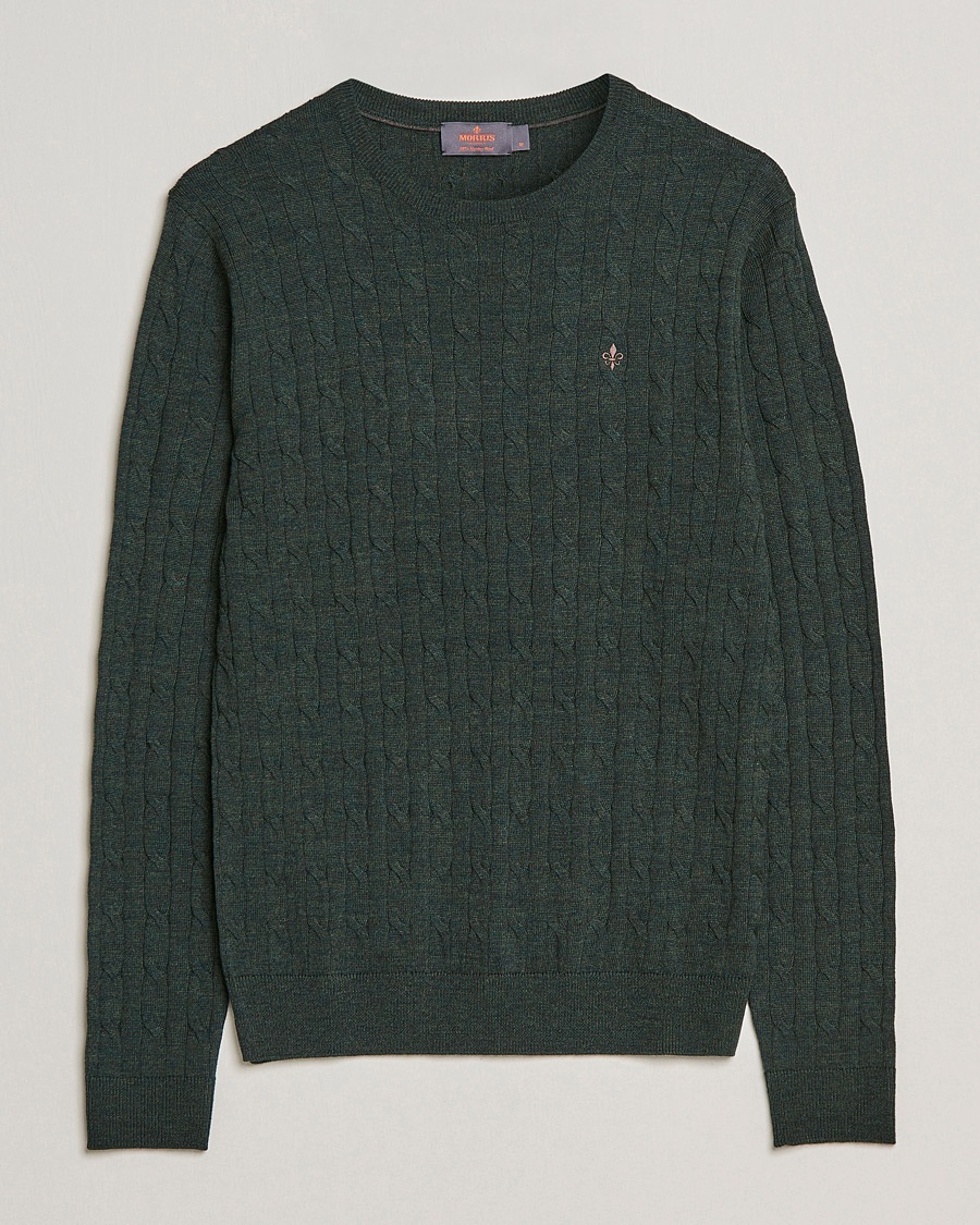 Morris Merino Cable Crew Neck Olive – Vert