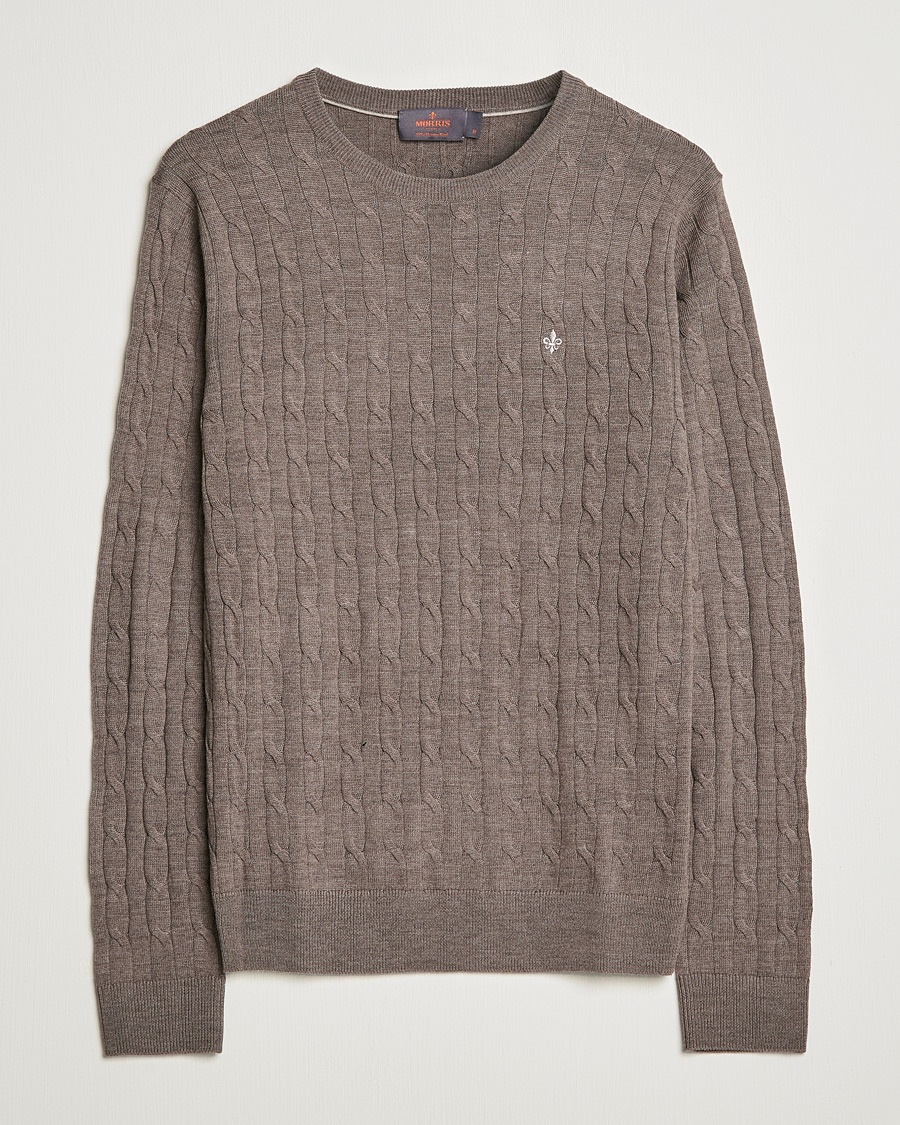 Morris Merino Cable Crew Neck Light Brown – Marron