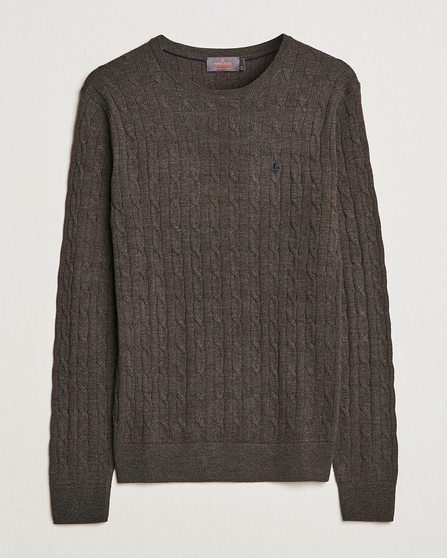 Morris Merino Cable Crew Neck Dark Brown – Marron