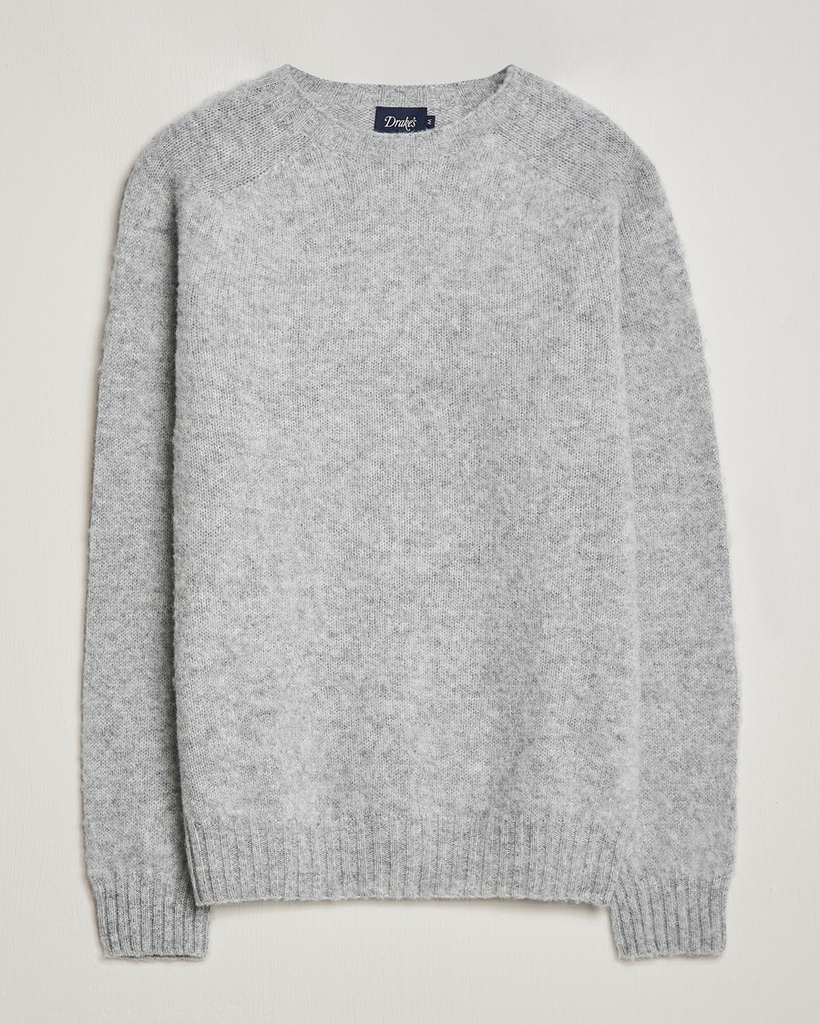 Drake's Brushed Shetland Crew Grey – Gris