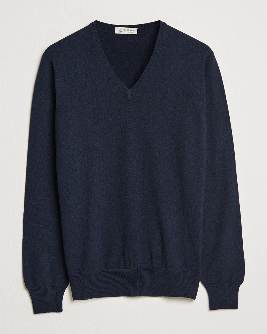 Piacenza Cashmere Cashmere V Neck Sweater Navy – Bleu