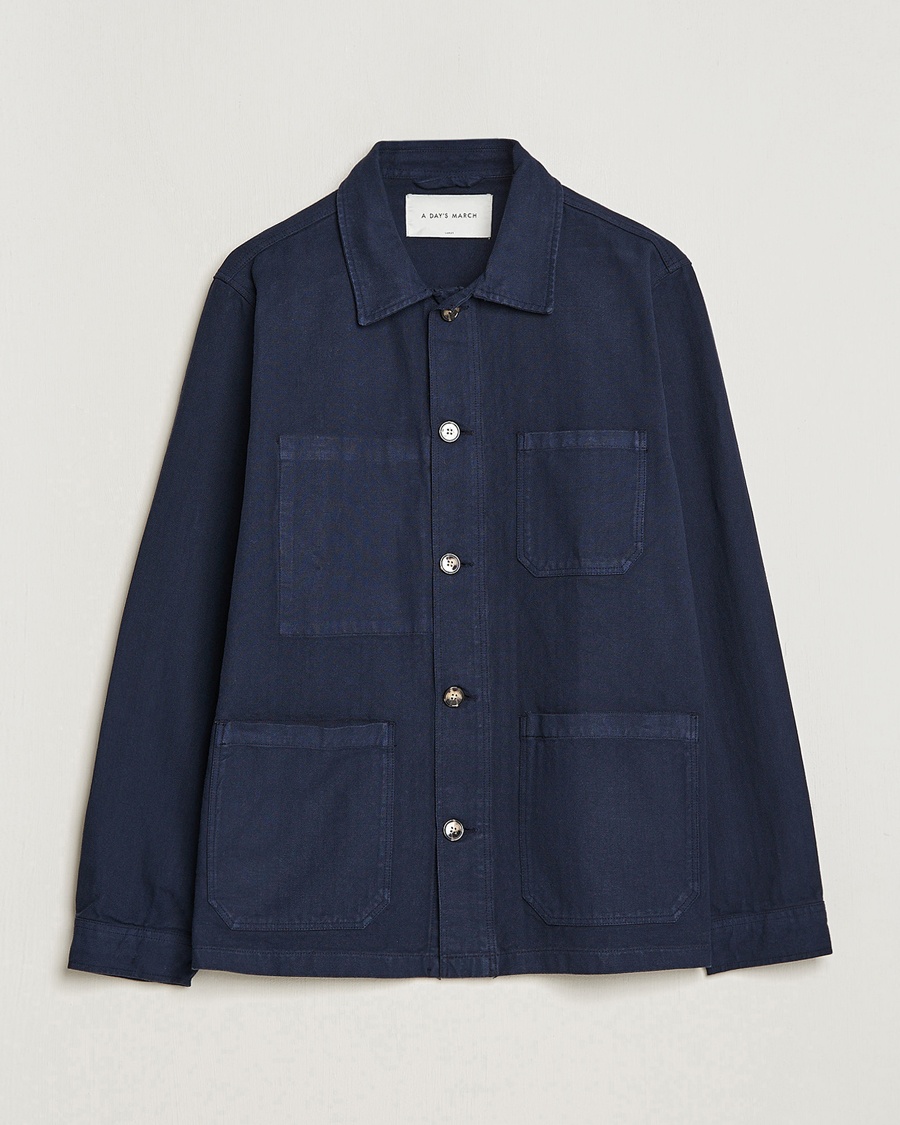 A Day's March Herringbone Overshirt Navy – Bleu