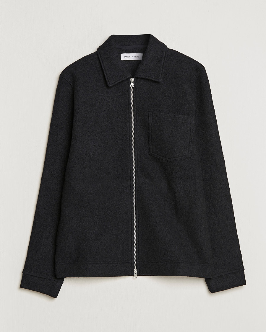 Samsøe Samsøe Samsøe & Samsøe Hannes Boiled Wool Full Zip Overshirt Black – Noir