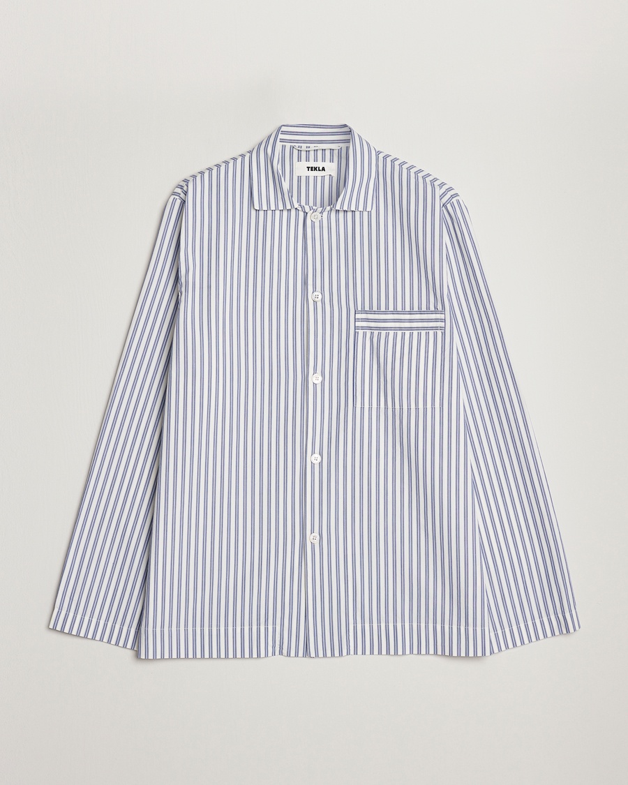 Tekla Poplin Pyjama Shirt Skagen Stripes – Bleu