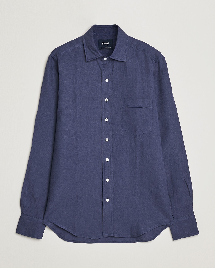 Drake's Linen Summer Shirt Navy – Bleu