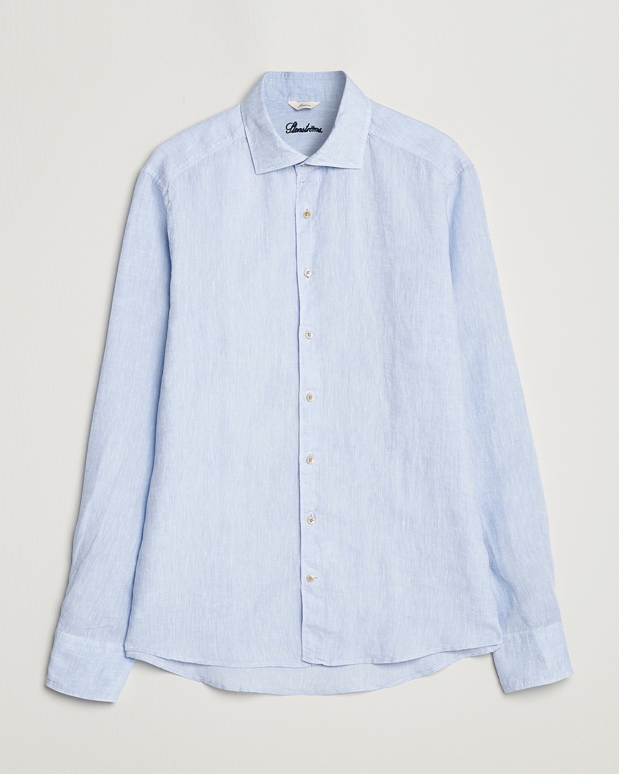 Stenströms Slimline Cut Away Linen Shirt Light Blue – Bleu
