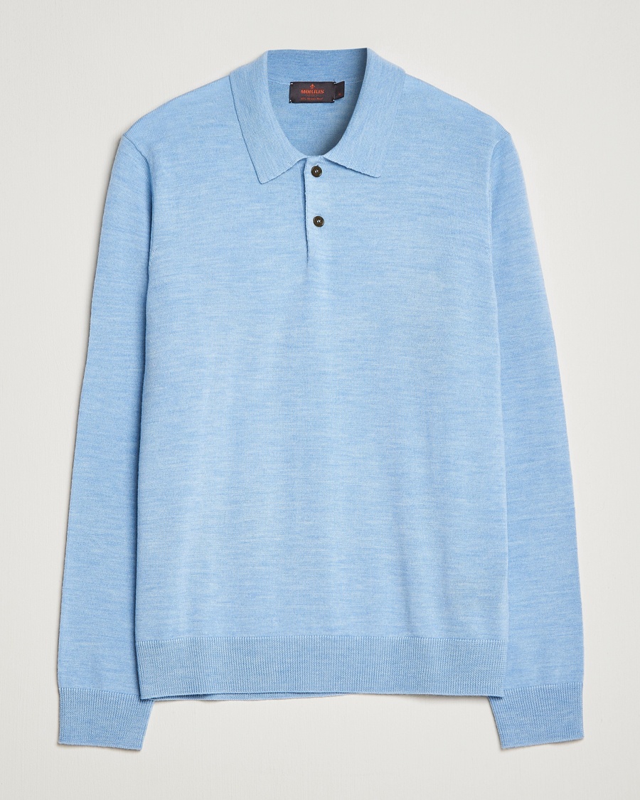 Morris Merino Knitted Polo Light Blue – Bleu