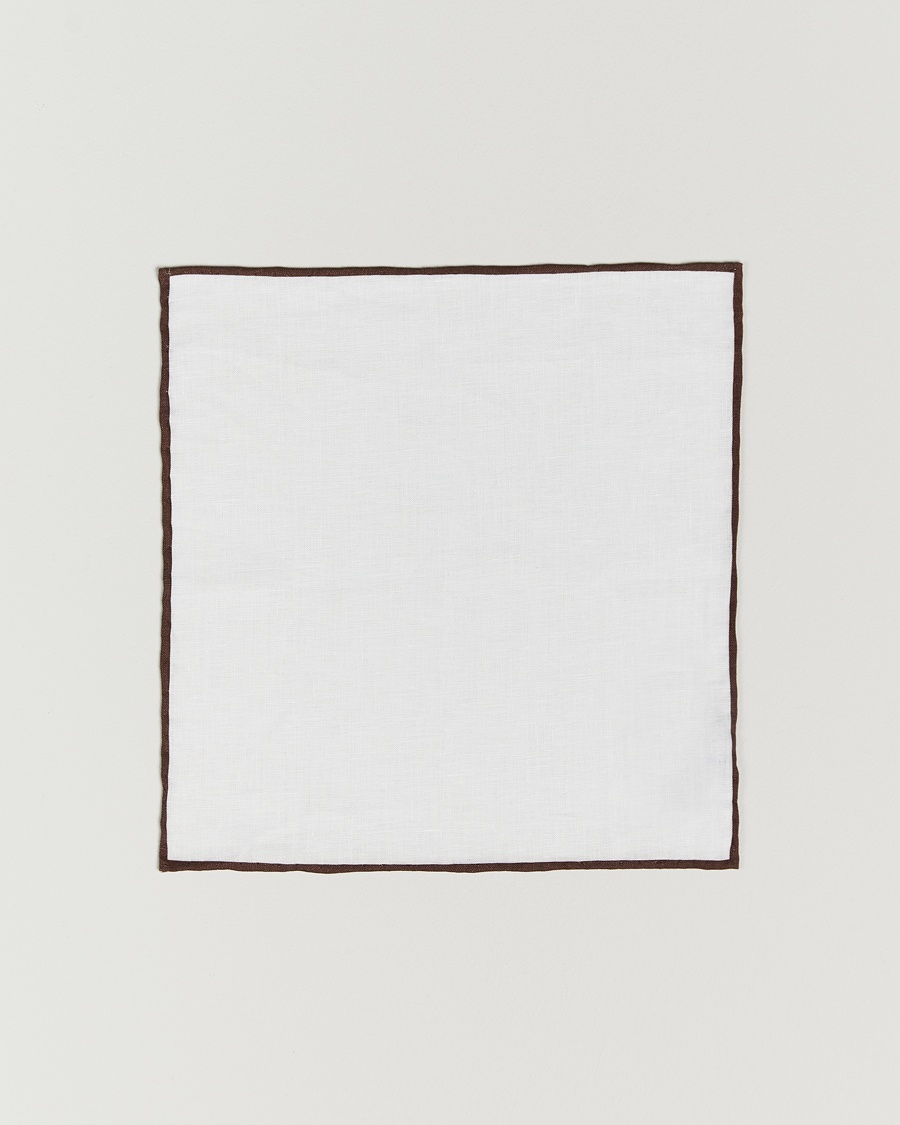 Amanda Christensen Linen Paspoal Pocket Square White/Brown – Blanc
