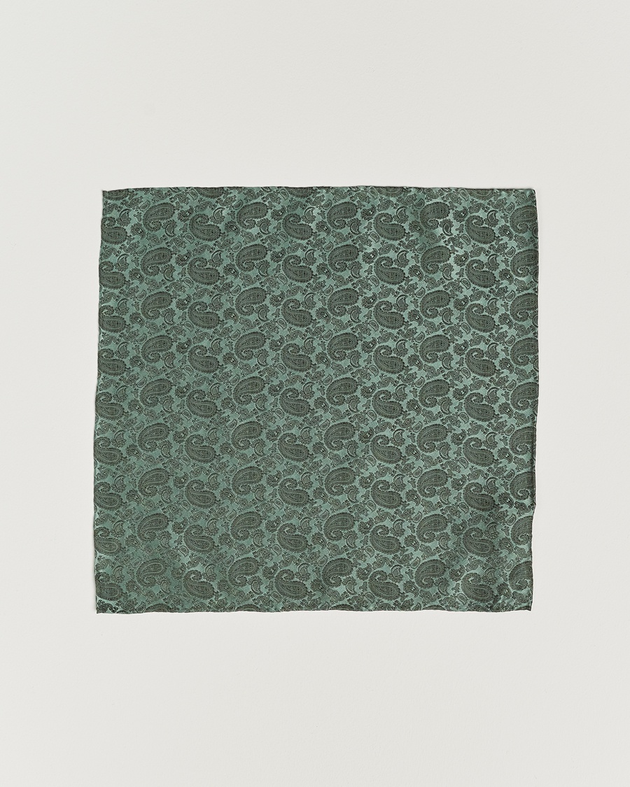 Amanda Christensen Tonal Paisley Silk Pocket Square Olive – Vert