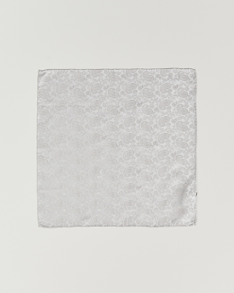 Amanda Christensen Tonal Paisley Silk Pocket Square Silver – Gris