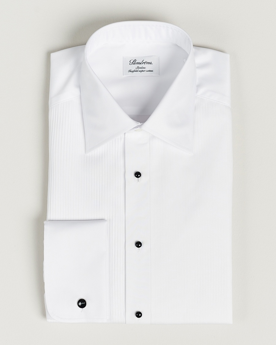 Stenströms Slimline Open Smoking Shirt White – Blanc