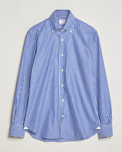 Homme | Mazzarelli | Mazzarelli | Soft Button Down Striped Shirt Dark Blue