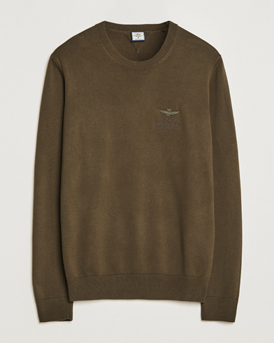 Homme | Soldes | Aeronautica Militare | Cotton Knitted Crew Neck Off Green