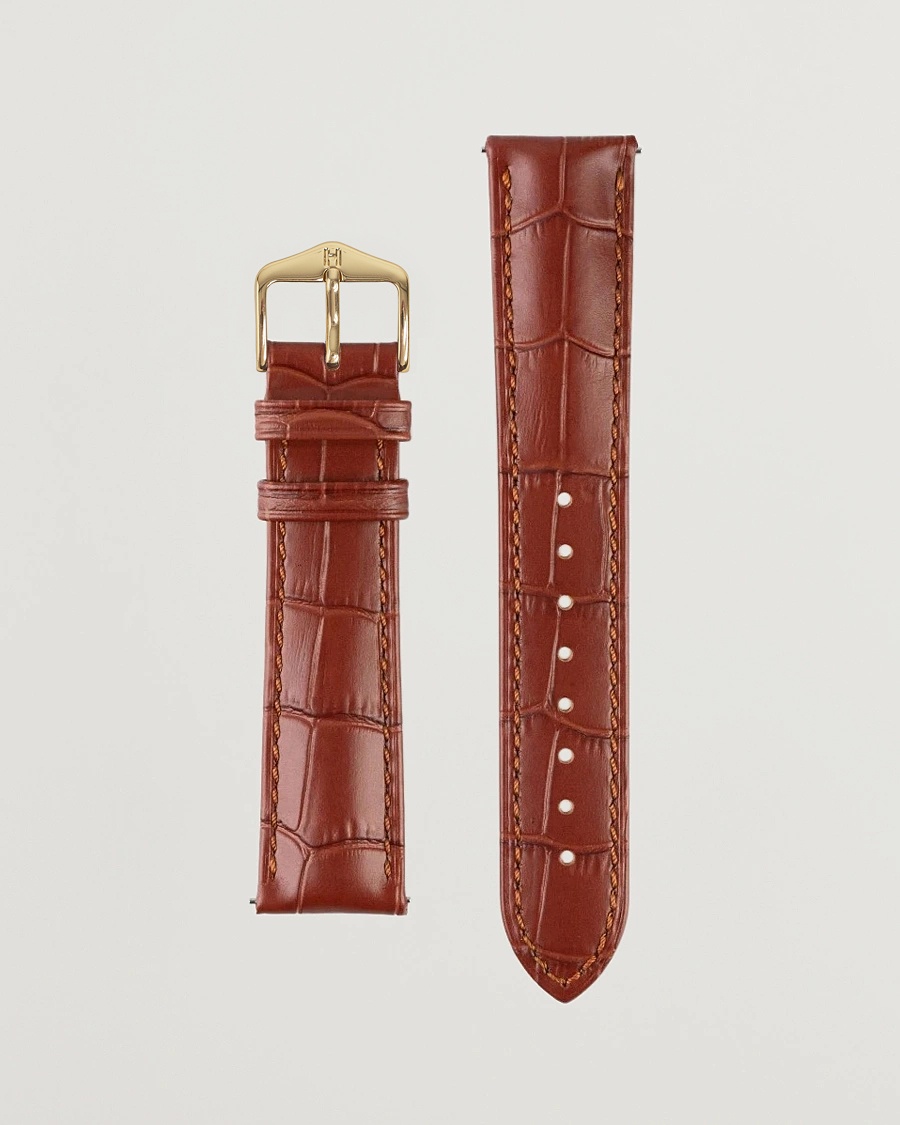 HIRSCH Duke Embossed Leather Watch Strap Golden Brown – Marron