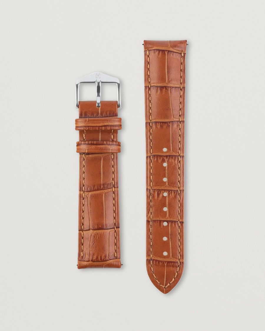 HIRSCH Duke Embossed Leather Watch Strap Honey Brown – Marron