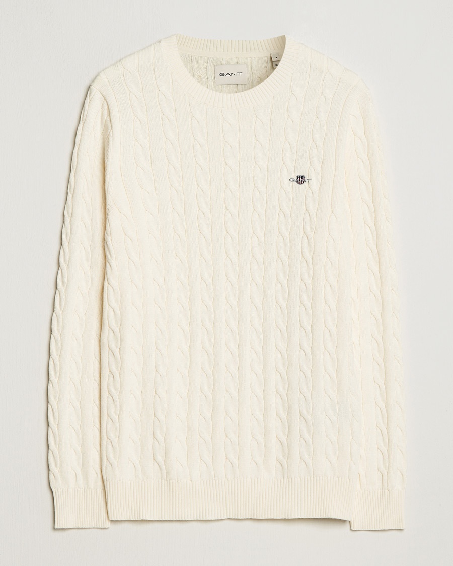 Gant Cotton Cable Crew Neck Cream – Blanc