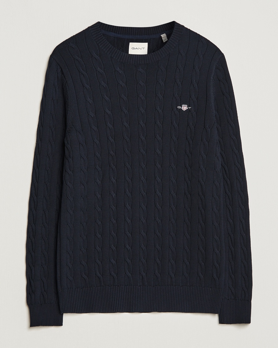 Gant Cotton Cable Crew Neck Evening Blue – Bleu