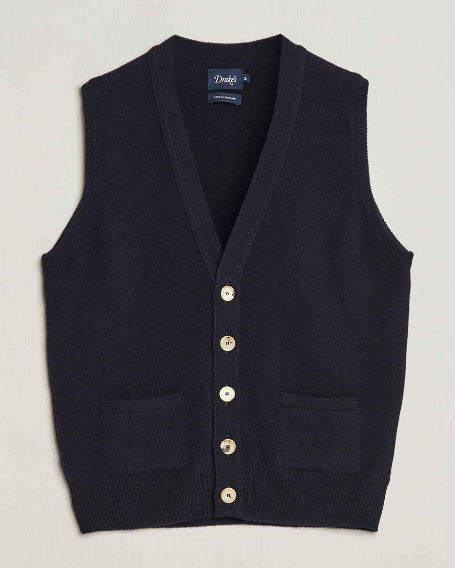 Drake's Lambswool Vest Cardigan Navy – Bleu