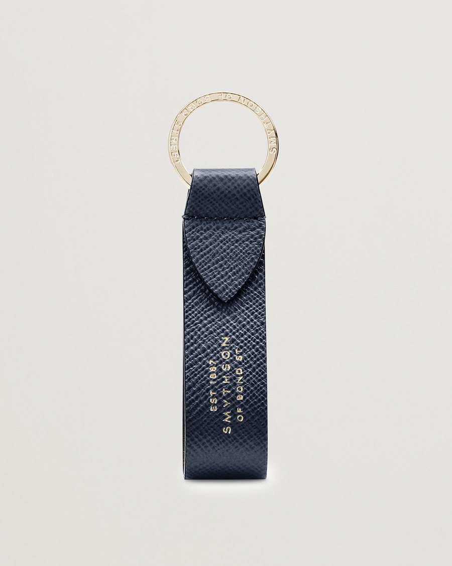 Smythson Panama Leather Keyring Navy – Bleu