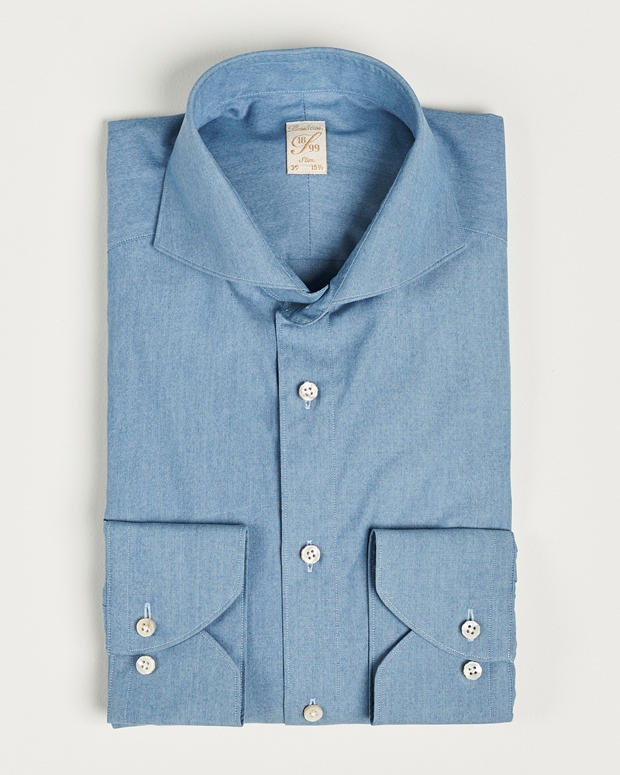 Stenströms 1899 Slim Denim Poplin Shirt Indigo – Bleu
