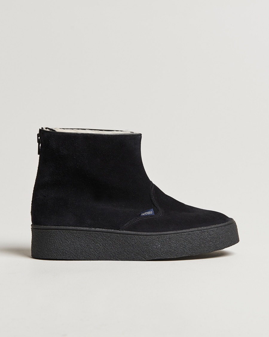 Sanders Sherling Lined Suede Curling Boot Black – Noir
