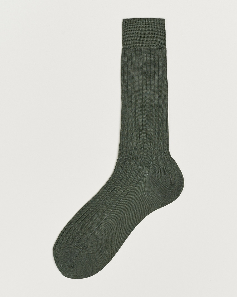 Bresciani Wool/Nylon Ribbed Short Socks Green – Vert