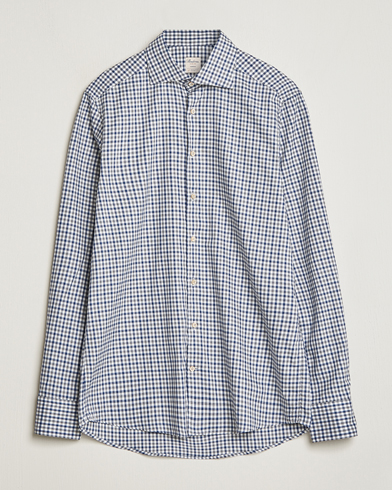 Homme |  | Stenströms | Slimline Small Checked Flannel Shirt Blue/Grey