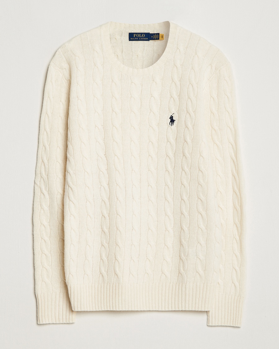 Polo Ralph Lauren Wool/Cashmere Cable Crew Neck Andover Cream – Blanc
