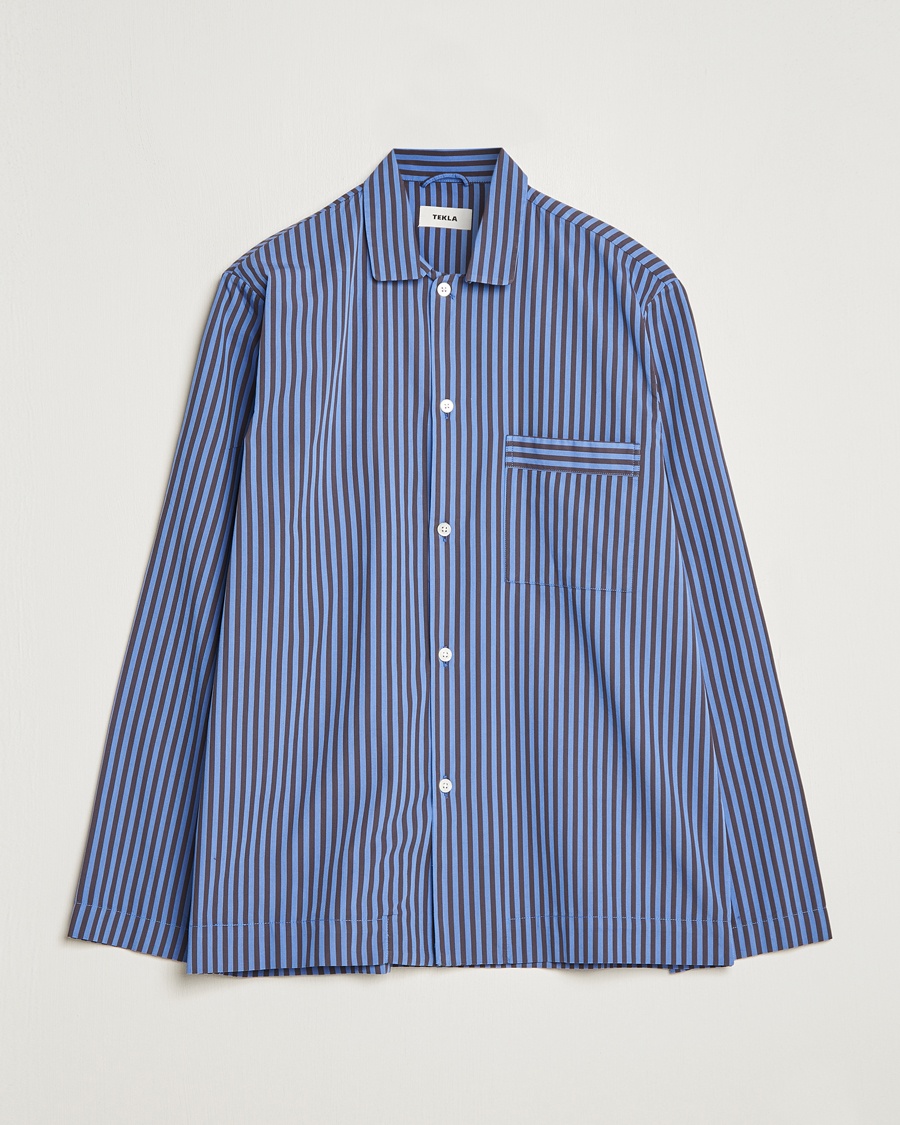 Tekla Poplin Pyjama Shirt Verneuil Stripes – Bleu