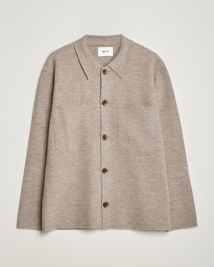 NN07 Jonas Boiled Wool Cardigan Khaki Beige – Beige