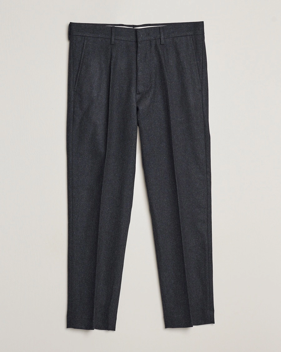 NN07 Bill Brushed Flannel Pleated Trousers Navy Blue – Bleu