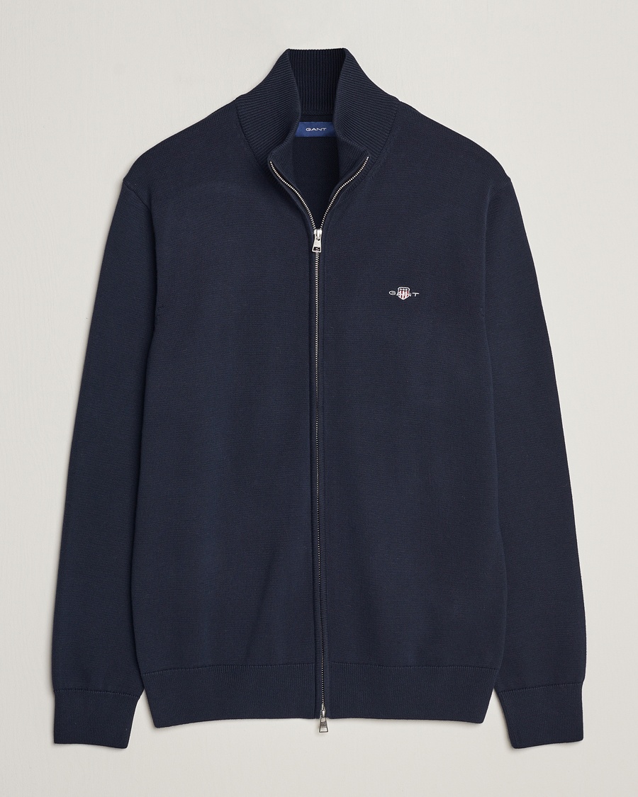 Gant Cotton Full Zip Cardigan Evening Blue – Bleu