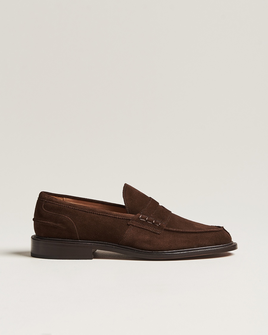 Tricker's James Penny Loafers Chocolate Suede – Marron