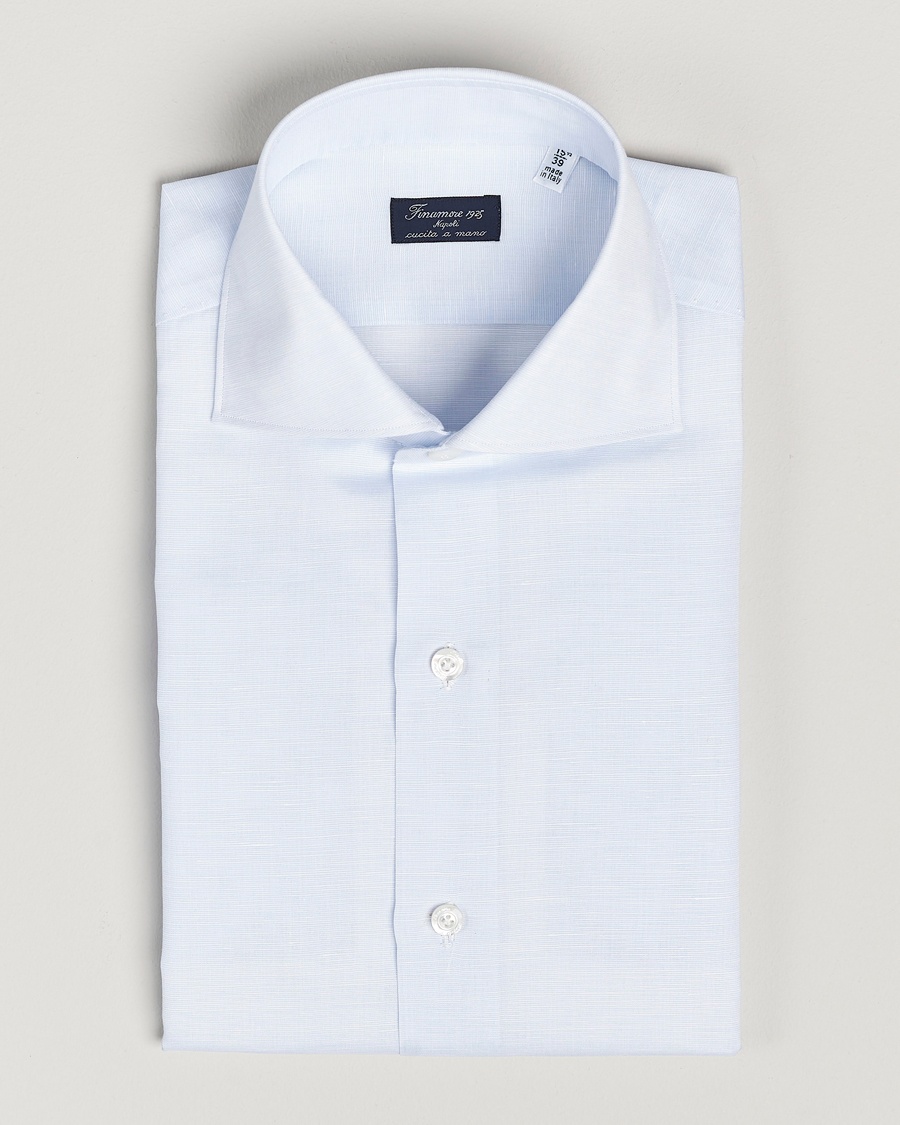 Finamore Napoli Milano Slim Linen Dress Shirt Light Blue – Bleu