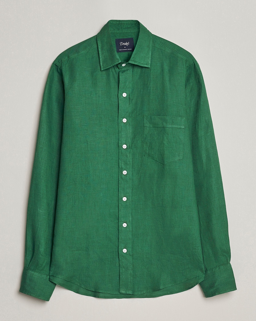 Drake's Linen Summer Shirt Green – Vert