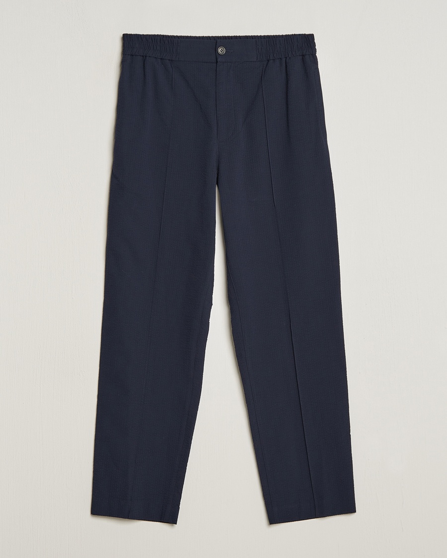 A.P.C. Joaquin Seersucker Drawstring Trousers Dark Navy – Bleu