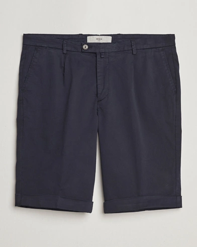  Pleated Cotton Shorts Navy
