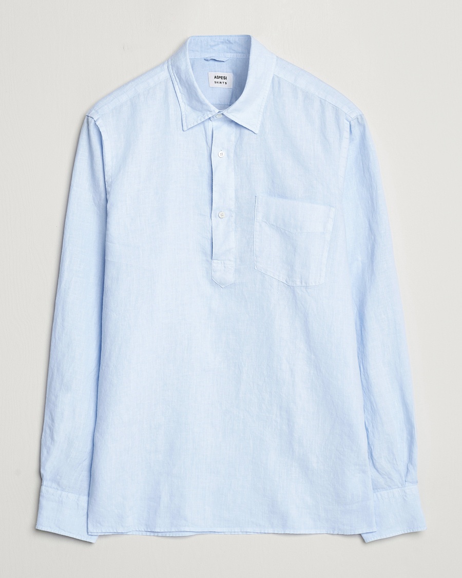 Aspesi Linen Popover Shirt Light Blue – Bleu