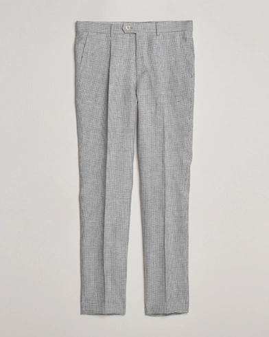  Pleated Houndstooth Trousers Light Grey