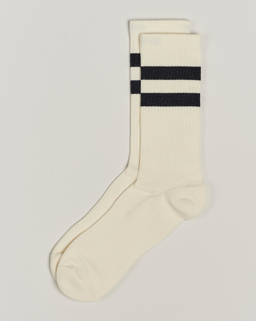 Sweyd Two Stripe Cotton Socks White/Black – Blanc