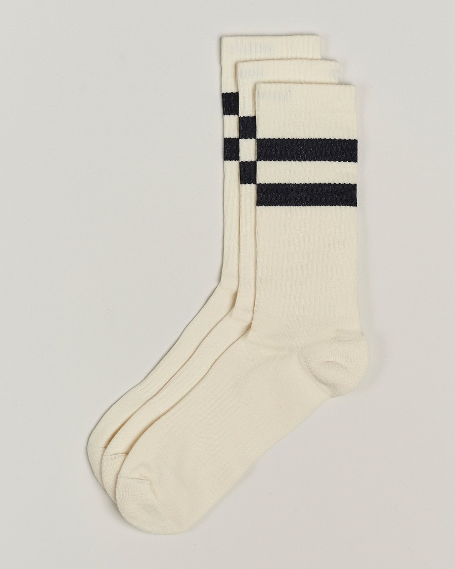 Sweyd 3-Pack Two Stripe Cotton Socks White/Black – Blanc