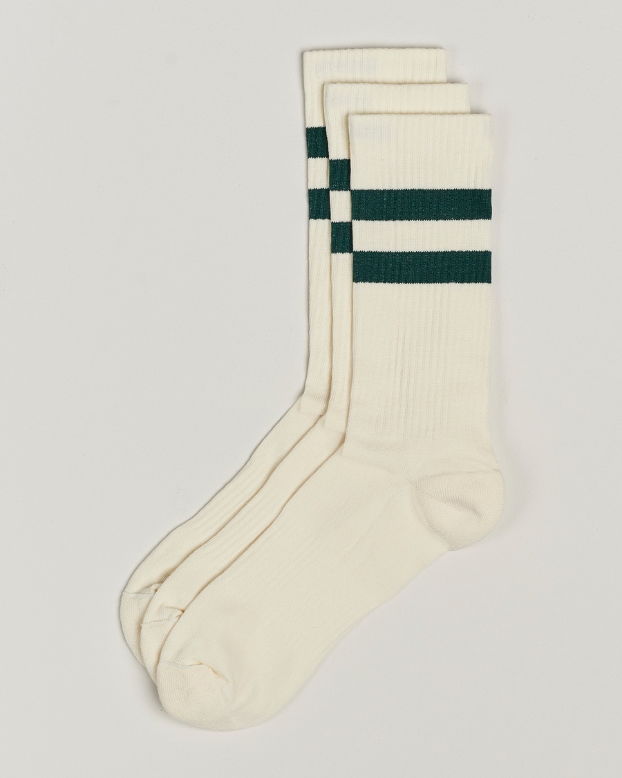 Sweyd 3-Pack Two Stripe Cotton Socks White/Green – Blanc