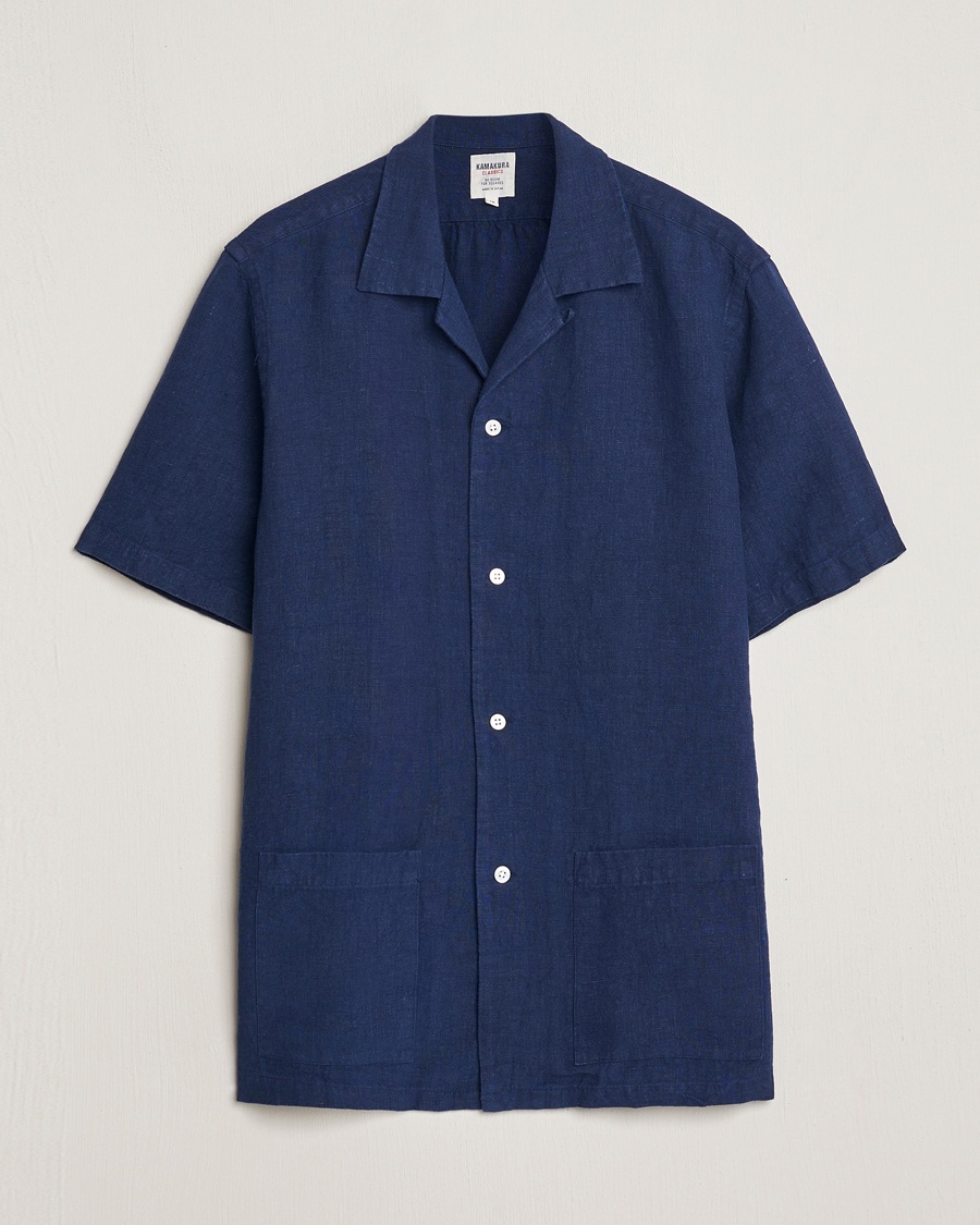 Kamakura Shirts Heavy Linen Beach Shirt Navy – Bleu
